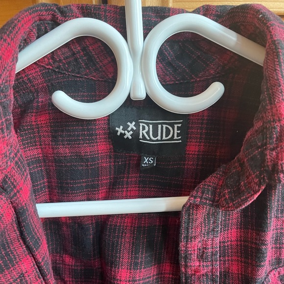 XXX RUDE | Hot Topic Red/Black Flannel - Picture 2 of 2
